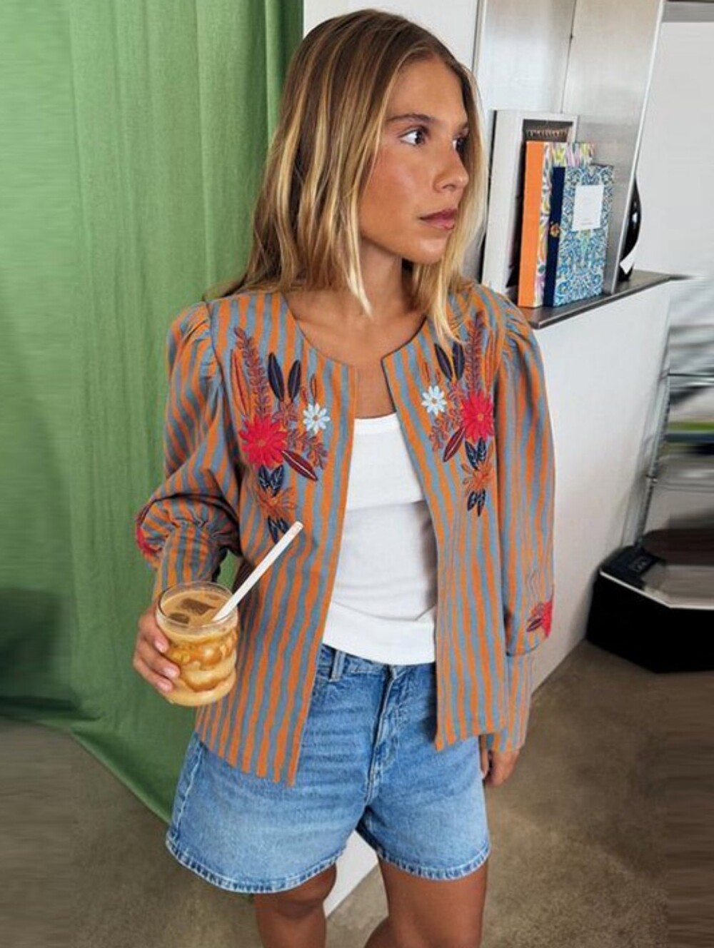 Embroidered Orange & Teal Stripe Women's Jacket - Picture 4 of 12
